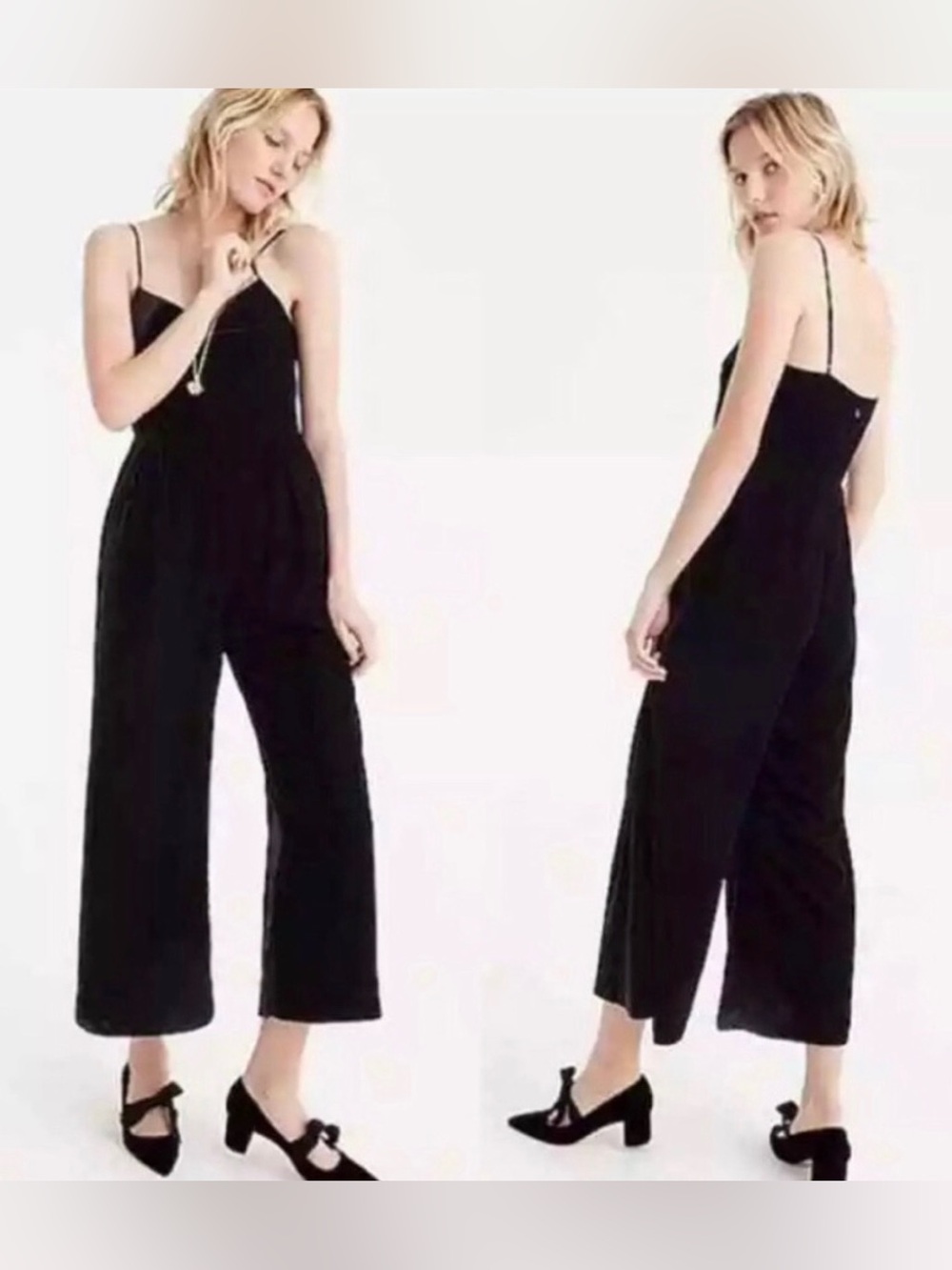 J. Crew Cropped Black Velvet Wide-Leg Spaghetti Strap Jumpsuit NWT